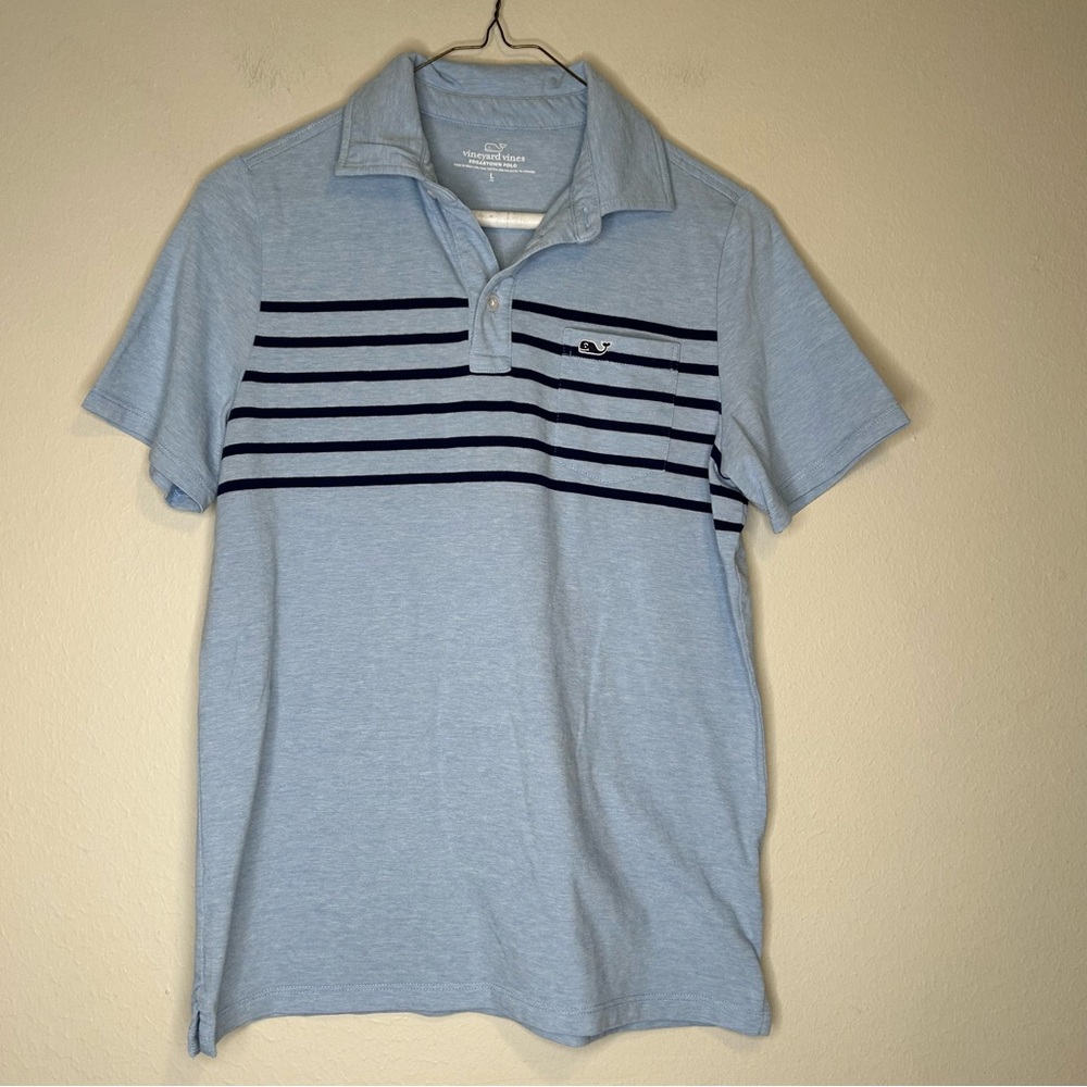 Vineyard Vines Kids‎ Surfer Stripe Edgartown Polo Shirt Blue Size L (16)